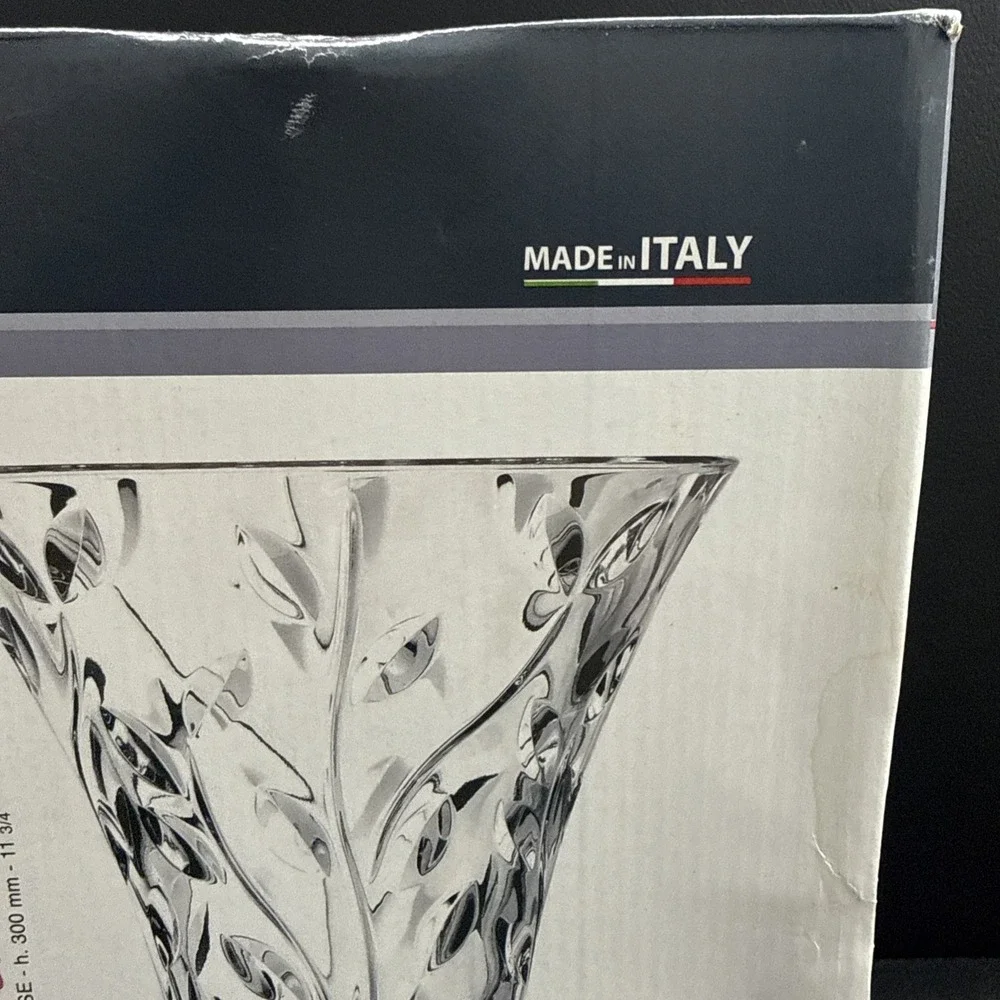 RCR Royal Crystal Rock Laurus Clear Lead Vase Made in Italy LARGE 12
